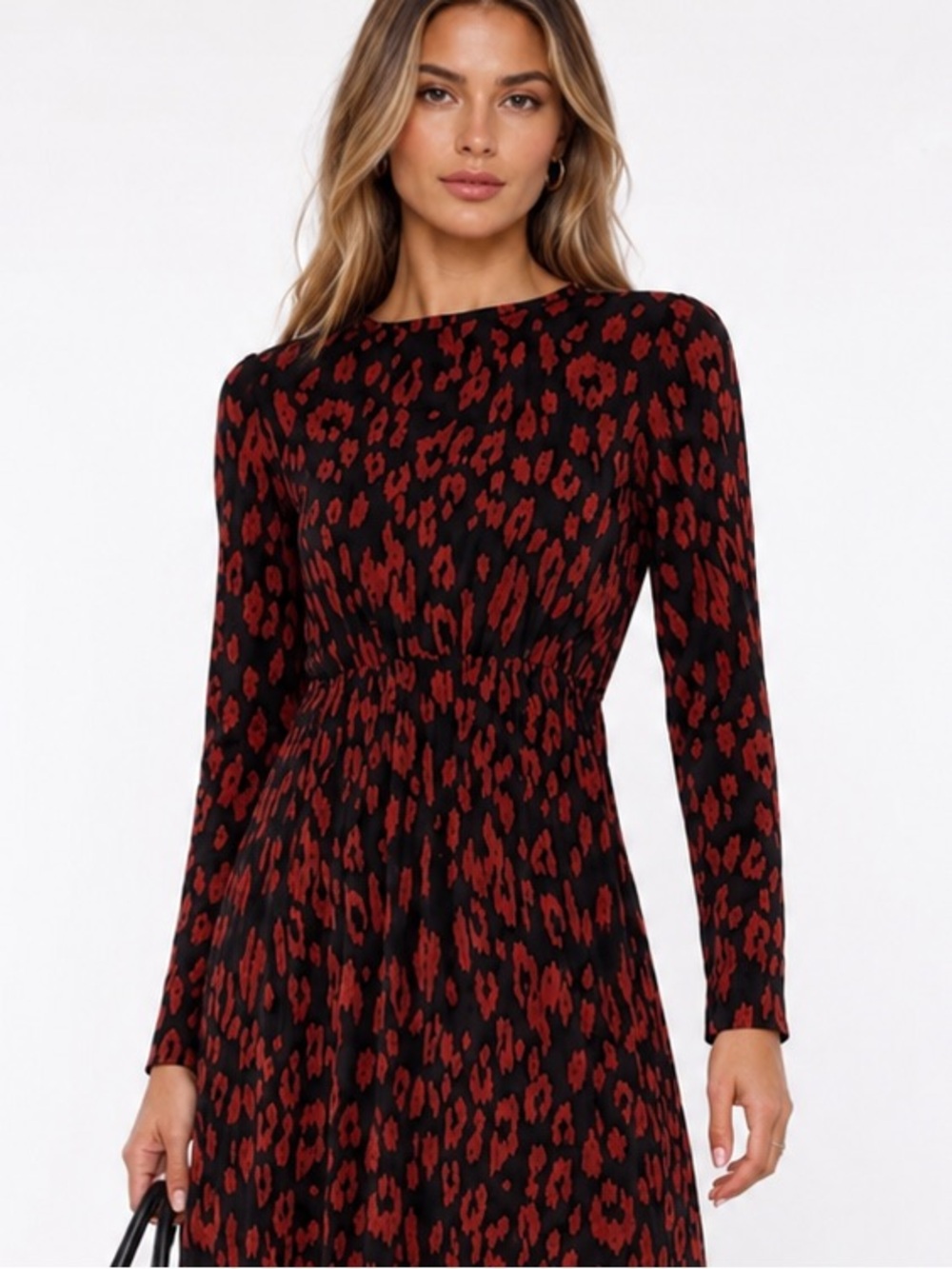 Zara Red Black Leopard Print Midi Dress Size Small